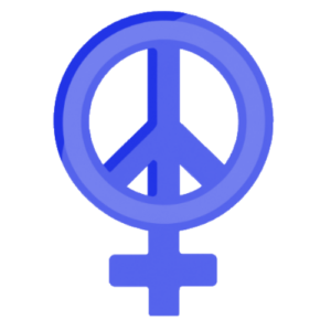 Eine Zeichnung von einem blauen Zeichen für Weiblichkeit auf orangenem Grund.