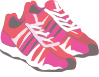 Eine Zeichnung von Turn-Schuhen. Die Schuhe sind rot mit weißen Sohlen.