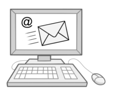 Eine Zeichnung von einem Computer. Der Bildschirm zeigt einen Brief. Der Brief steht für online Post.